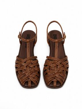 Bibi Lou Fisherman Flat Sandals In Brown Woven Leather Size 40/US 9-9.5 Like New